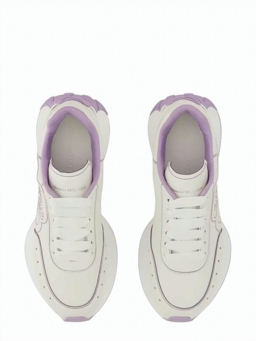 Alexander Mcqueen White Sneakers With Lavender Accents And Artistic Design