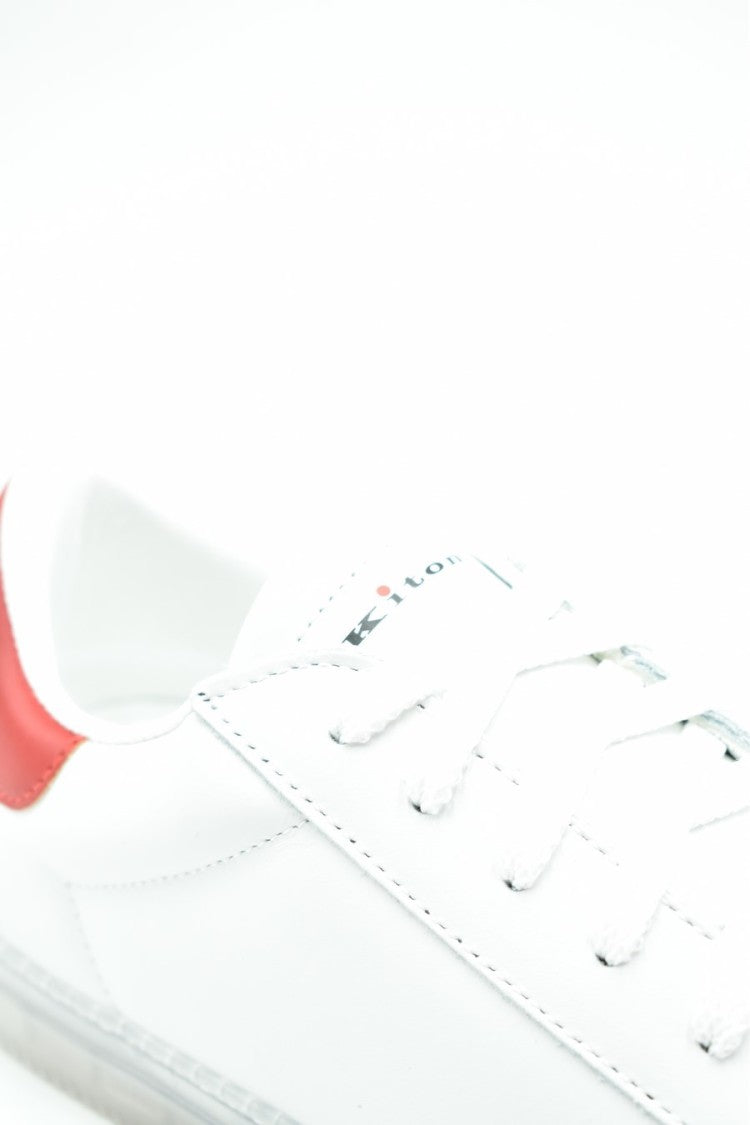 Knt White Leather Contrast-Heel Sneaker