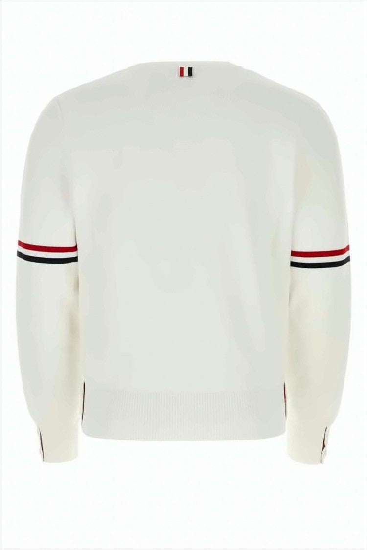 Thom Browne Classic Crew Neck Sweater With Contrasting Stripes And Ribbed Detail
