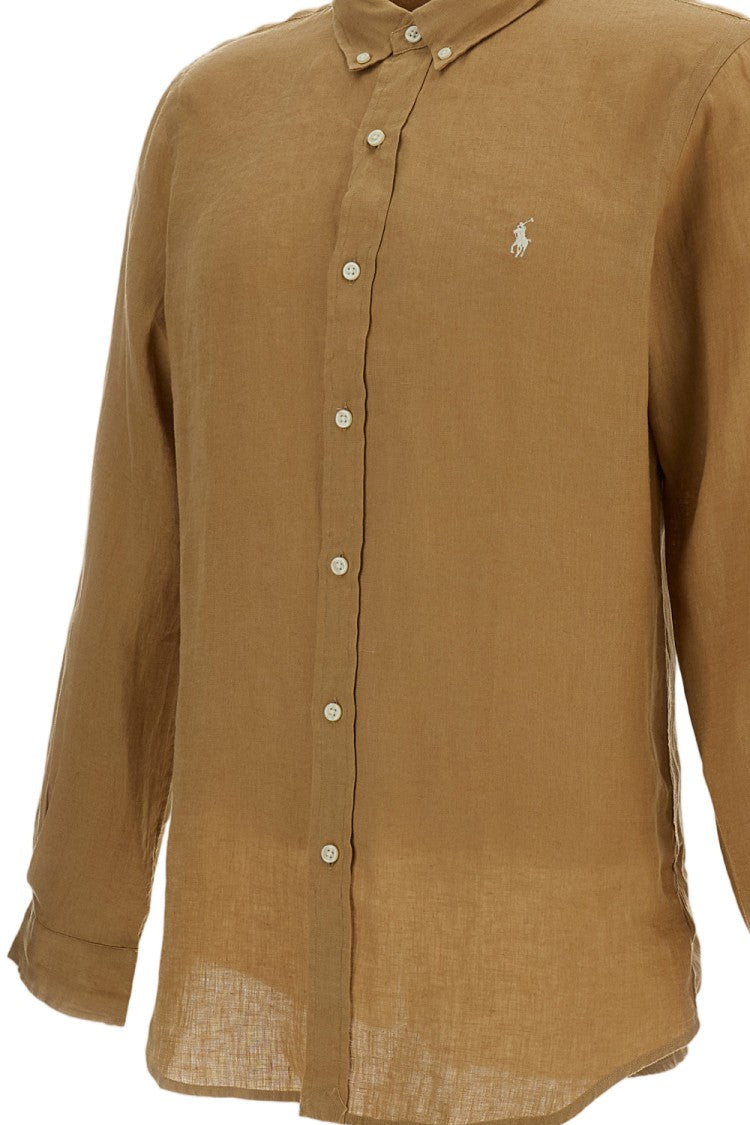 Polo Ralph Lauren Tailored Brown Linen Shirt With Button-Down Collar