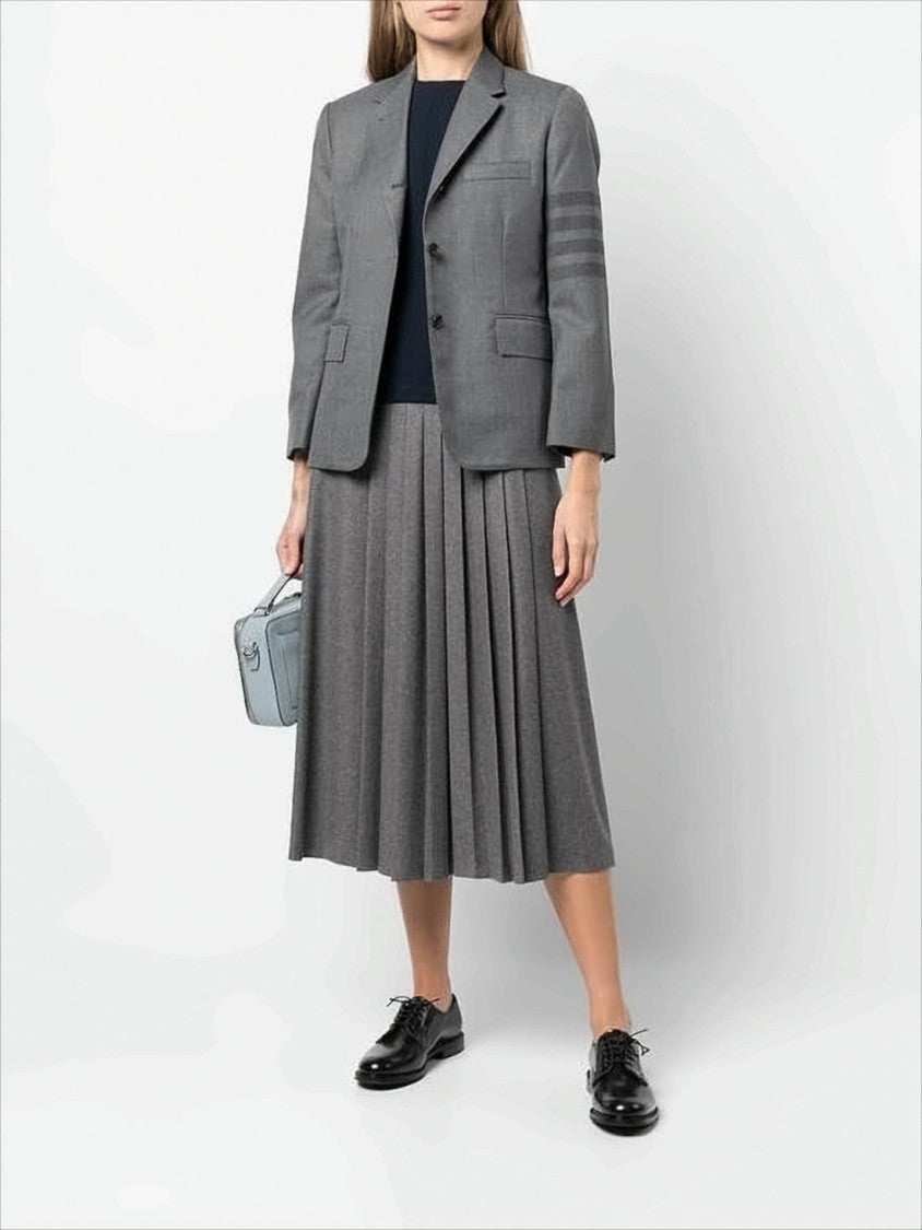 Thom Browne Tailored Grey Wool-Blend Suit Jacket With Signature Stripes