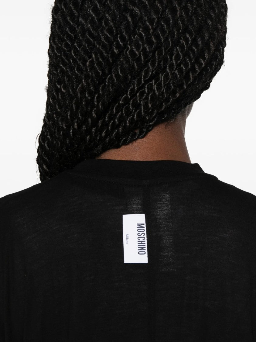 Moschino Black Relaxed Viscose Flutter Sleeve T-Shirt