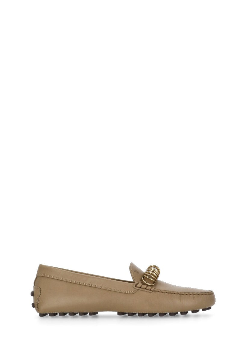 Tod's Beige Leather Loafers With Squared Toe