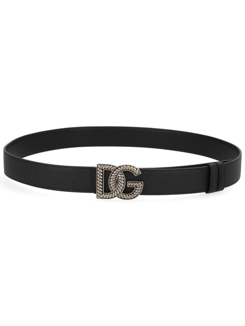 Dolce & Gabbana Black Smooth Intertwined Buckle Belt