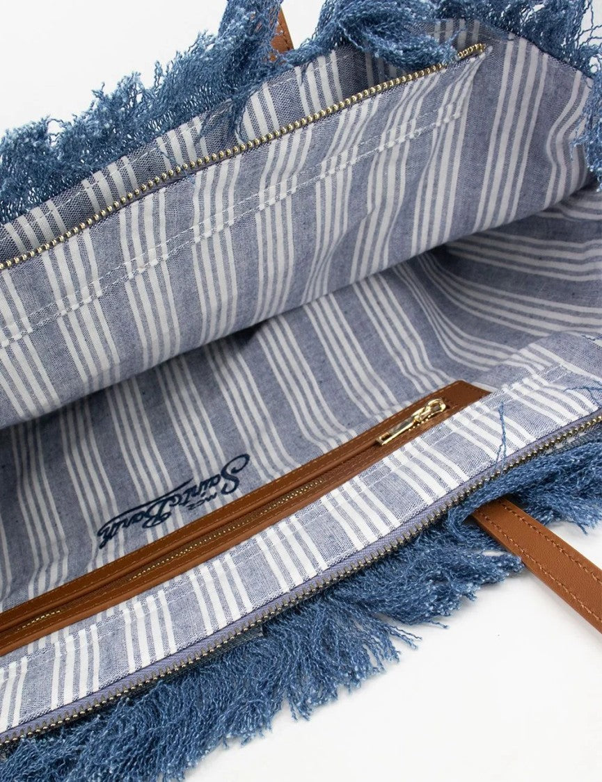 Mc2 Saint Barth Denim Blue Fringe Shoulder Bag