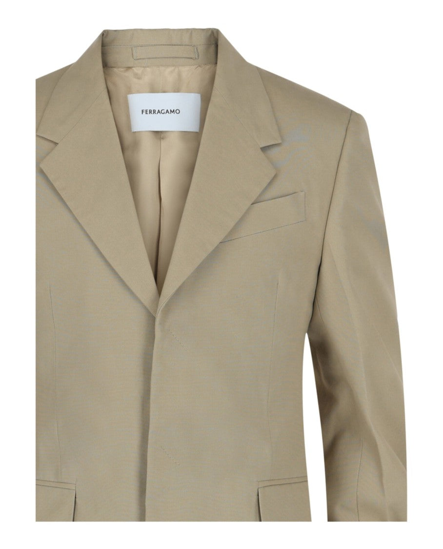 Ferragamo Single-Breasted Cotton Blazer With Notched Lapels