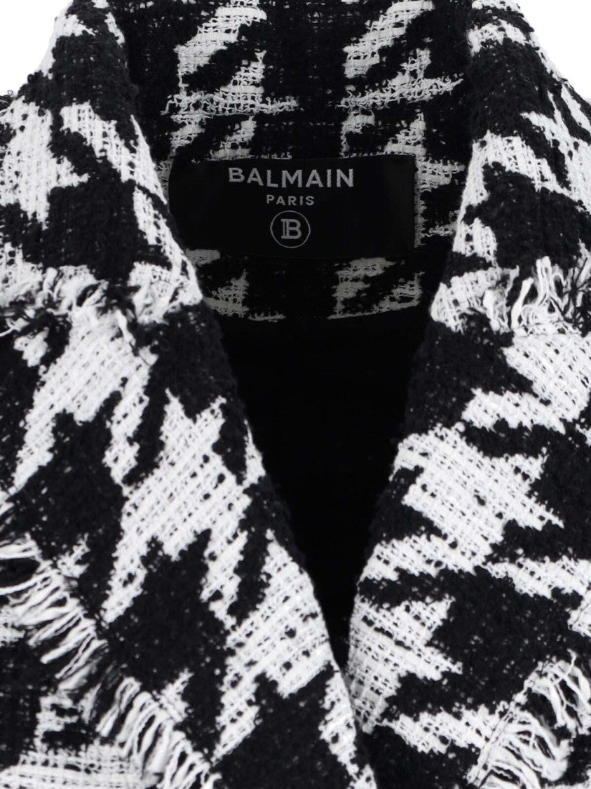Balmain Double-Breasted Houndstooth Blazer With Frayed Design
