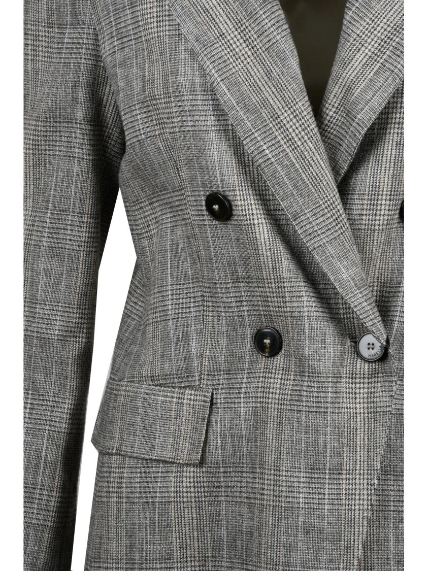 Marella Tailored Double-Breasted Jacket With Checkered Pattern