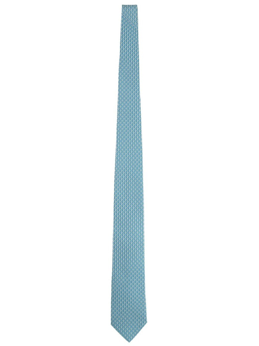 Ferragamo Silk Tie With Subtle Geometric Pattern In Soft Blue