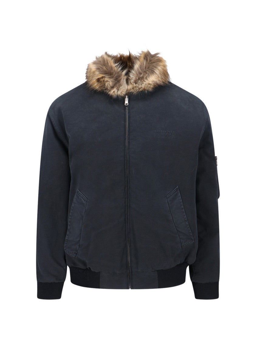 Mm6 By Maison Margiela Black & Brown Faux Fur Reversible Zip Jacket