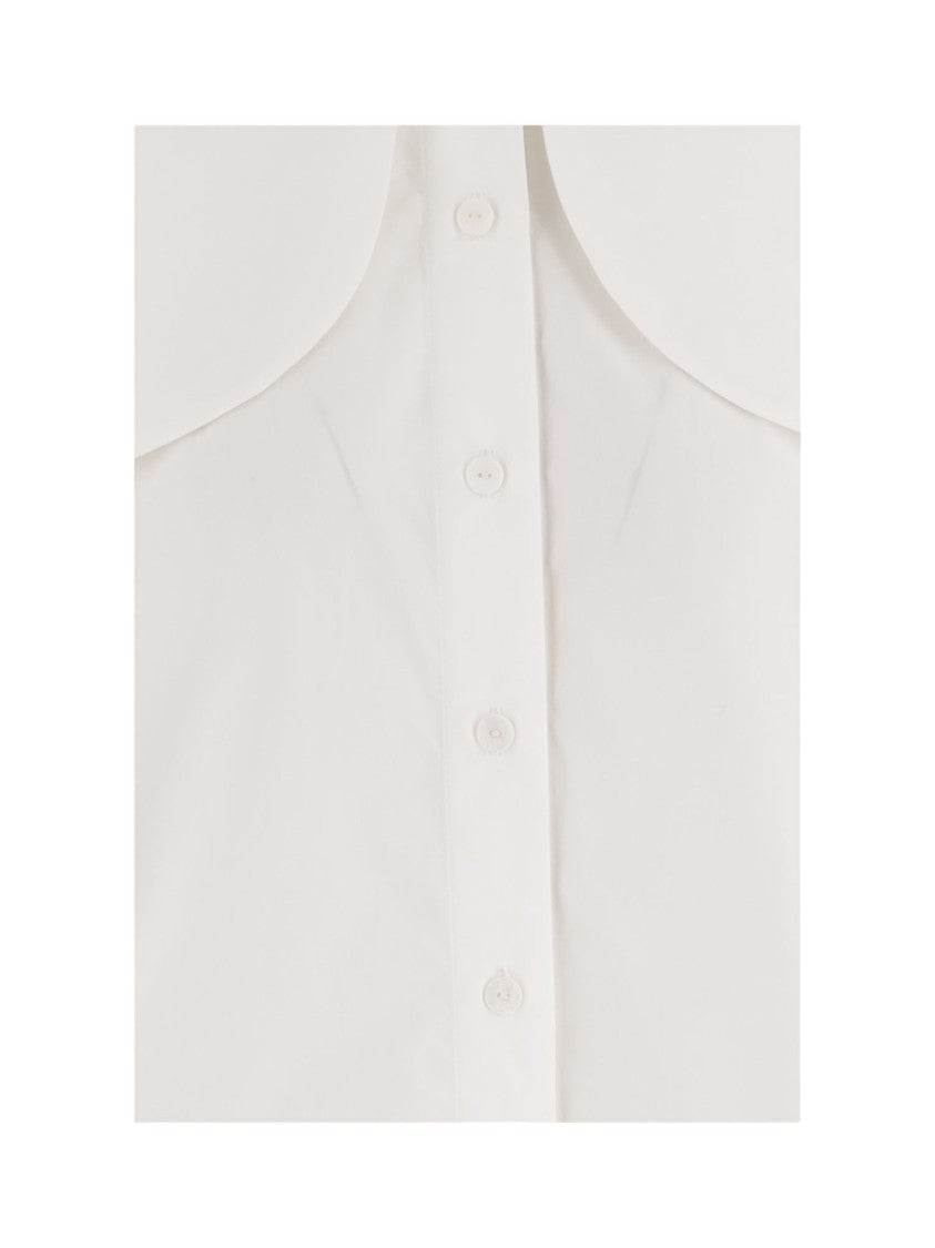 Patou White Knotted Collar Cotton Blouse