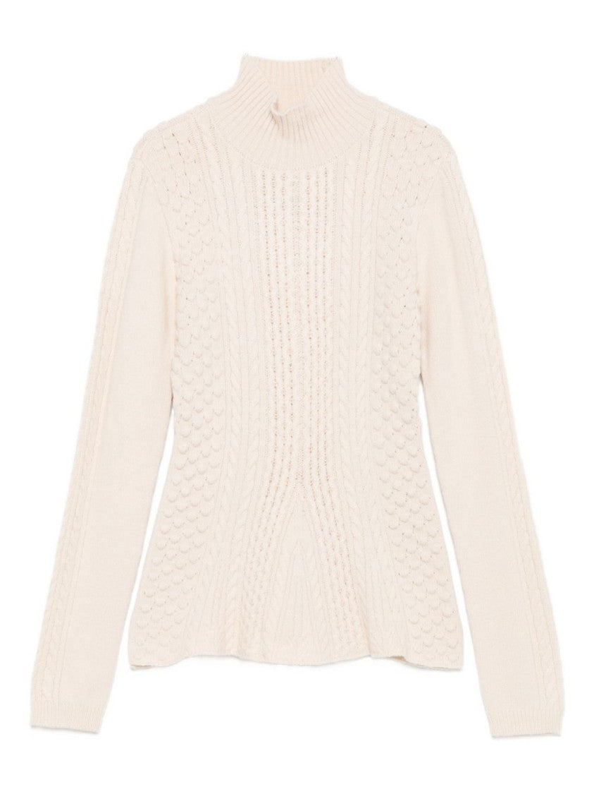 Twin-Set Cable Knit Turtleneck Sweater With Textured Pattern