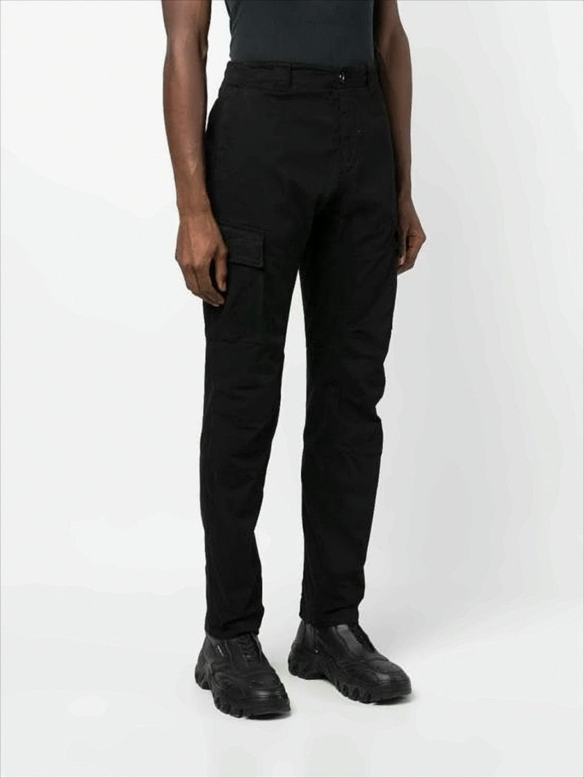 C.P. Company Streamlined Black Cargo Pants With Functional Pockets And Logo Detail