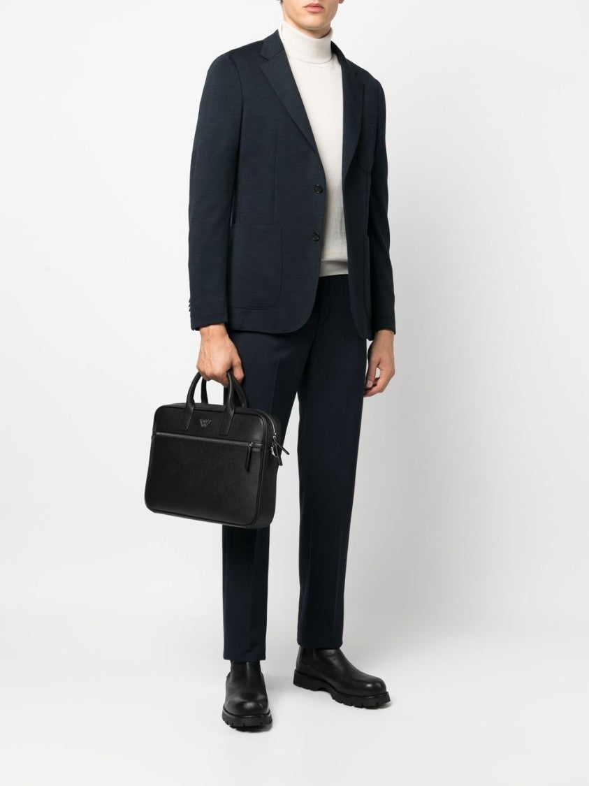 Emporio Armani Rectangular Grained Texture Bag With Logo Plaque
