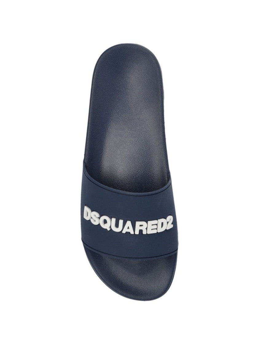 Dsquared2 Navy Blue Logo Lettering Flat Sandals