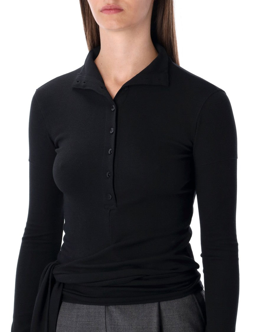 Low Classic Black Long Sleeve Half-Neck Wrap Top