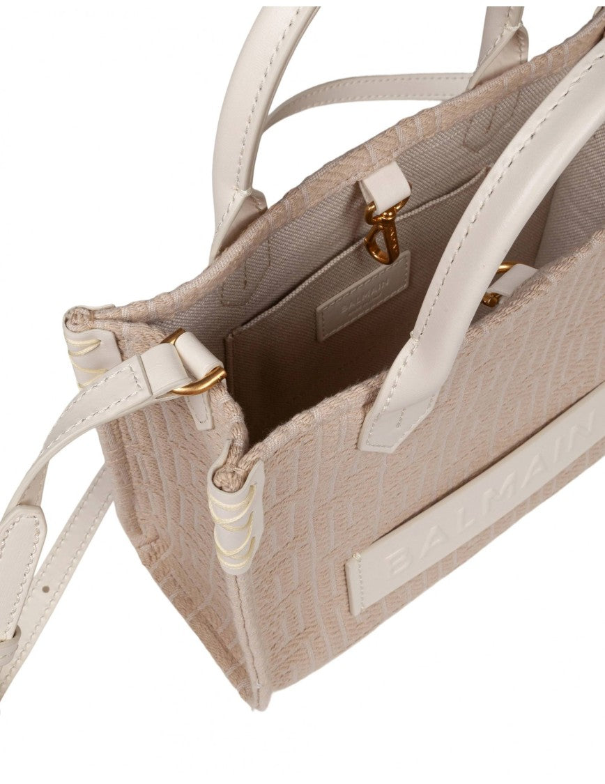 Balmain Small B-Army Jacquard Canvas Tote Bag, Natural Color
