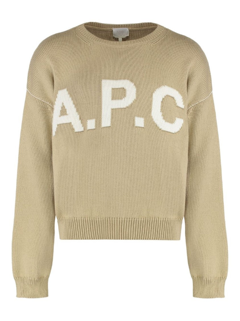 A.P.C. Beige Contrasting Logo Wool Sweater