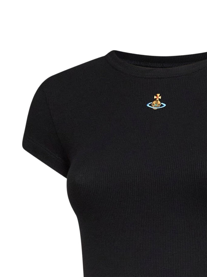 Vivienne Westwood Black Fitted Short-Sleeve Ribbed Crop Top