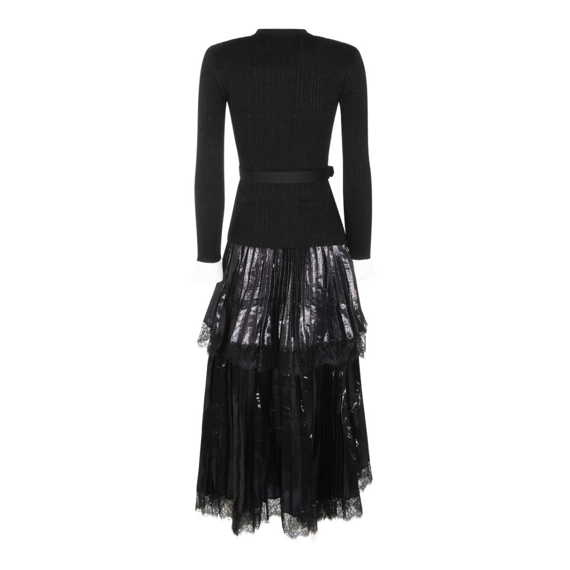 Self-Portrait Fitted Ribbed Knit Belted Midi Dress