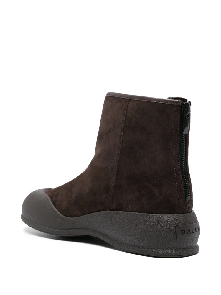 Bally Brown Textured Rubber Cap Suede Ankle Boots