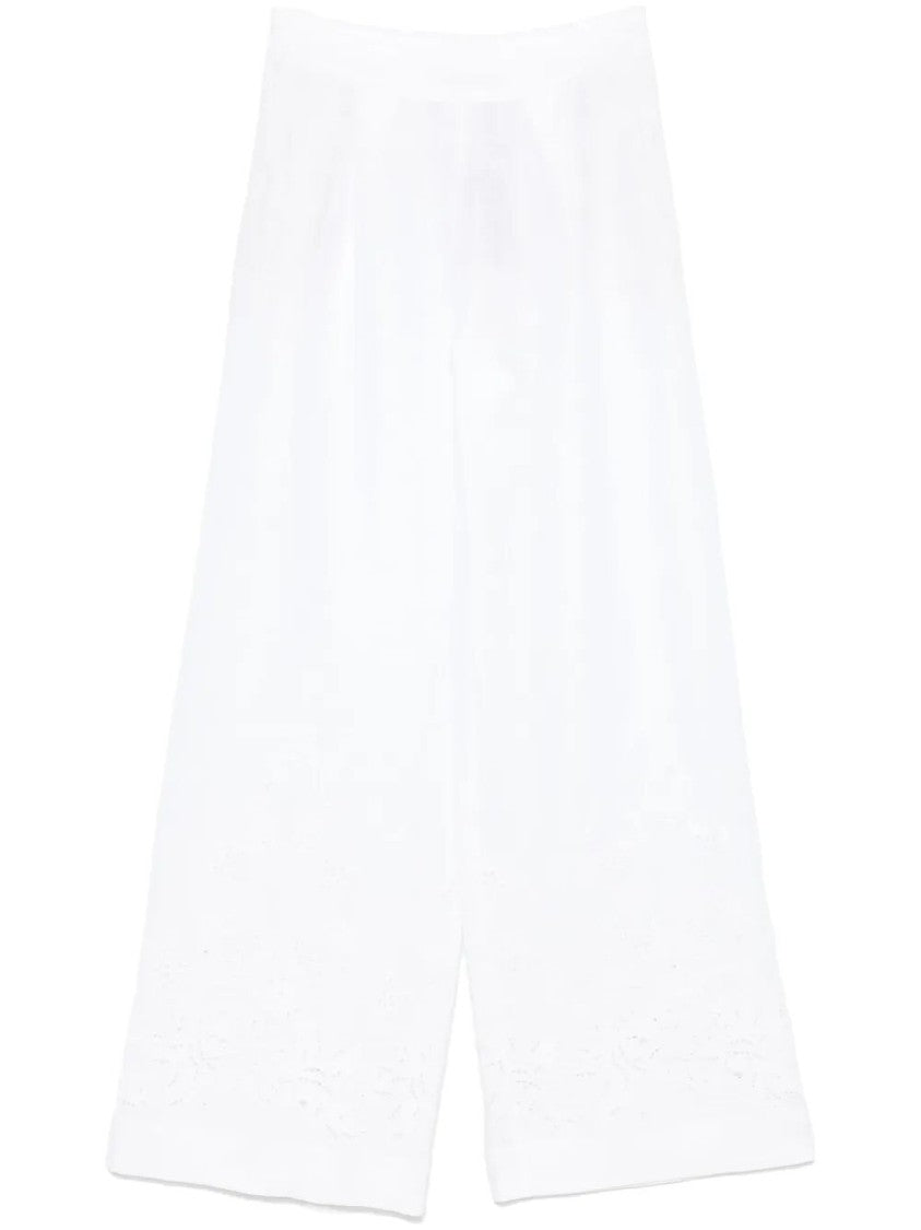 Ermanno Scervino Wide-Leg Linen Pants With Intricate Embroidery