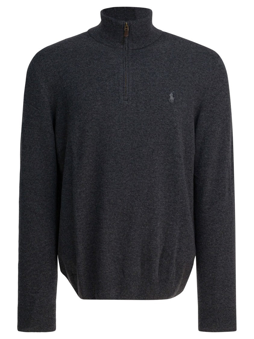 Polo Ralph Lauren Textured Quarter-Zip Sweater In Charcoal Wool