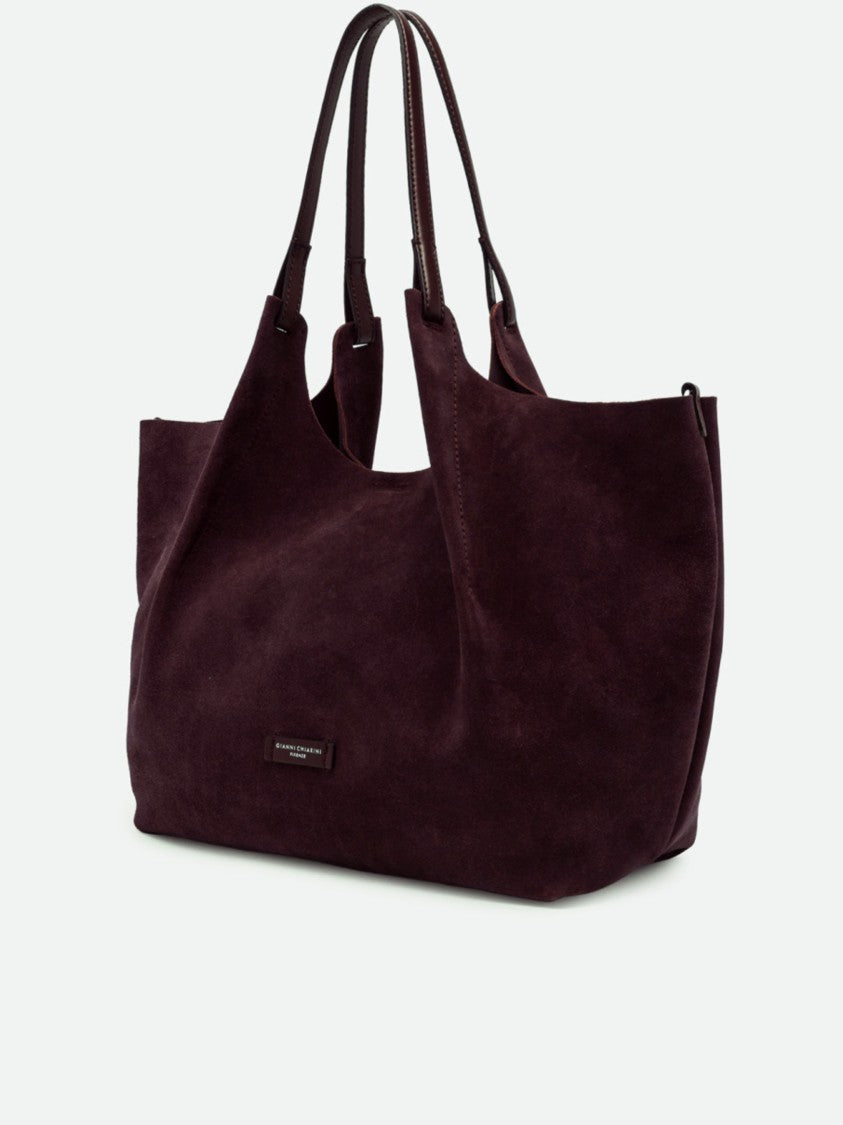 Gianni Chiarini Slouchy Burgundy Suede Tote Bag With Logo Plaque