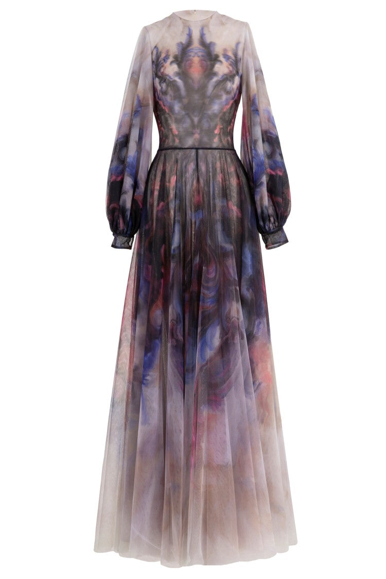 Saiid Kobeisy Chromatic Printed Tulle Dress