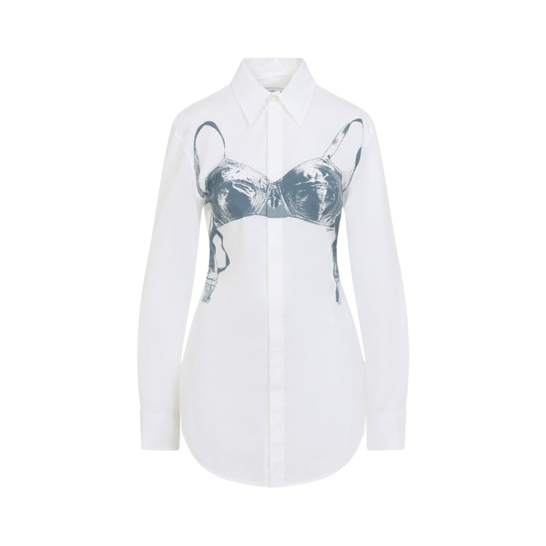 Jean Paul Gaultier White Stretch Cotton Shirt With Bra Graphic