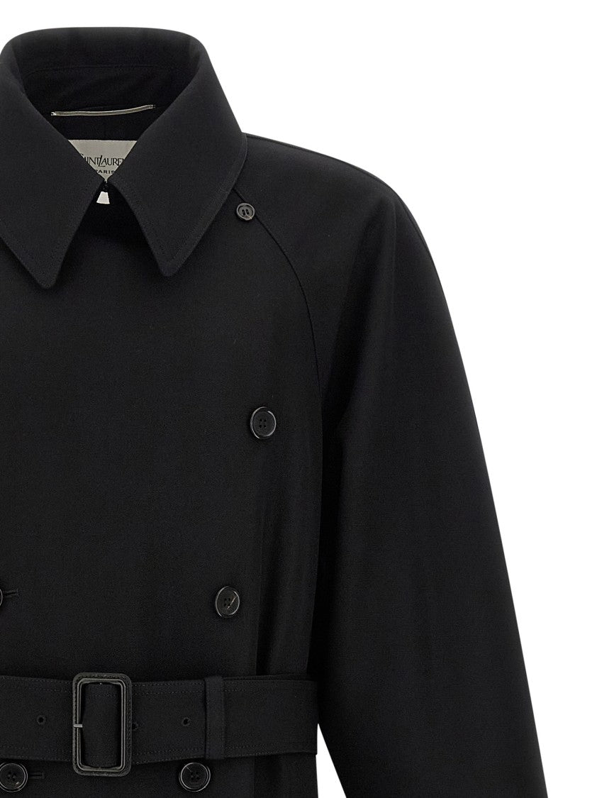 Saint Laurent Double-Breasted Grain De Poudre Wool Coat