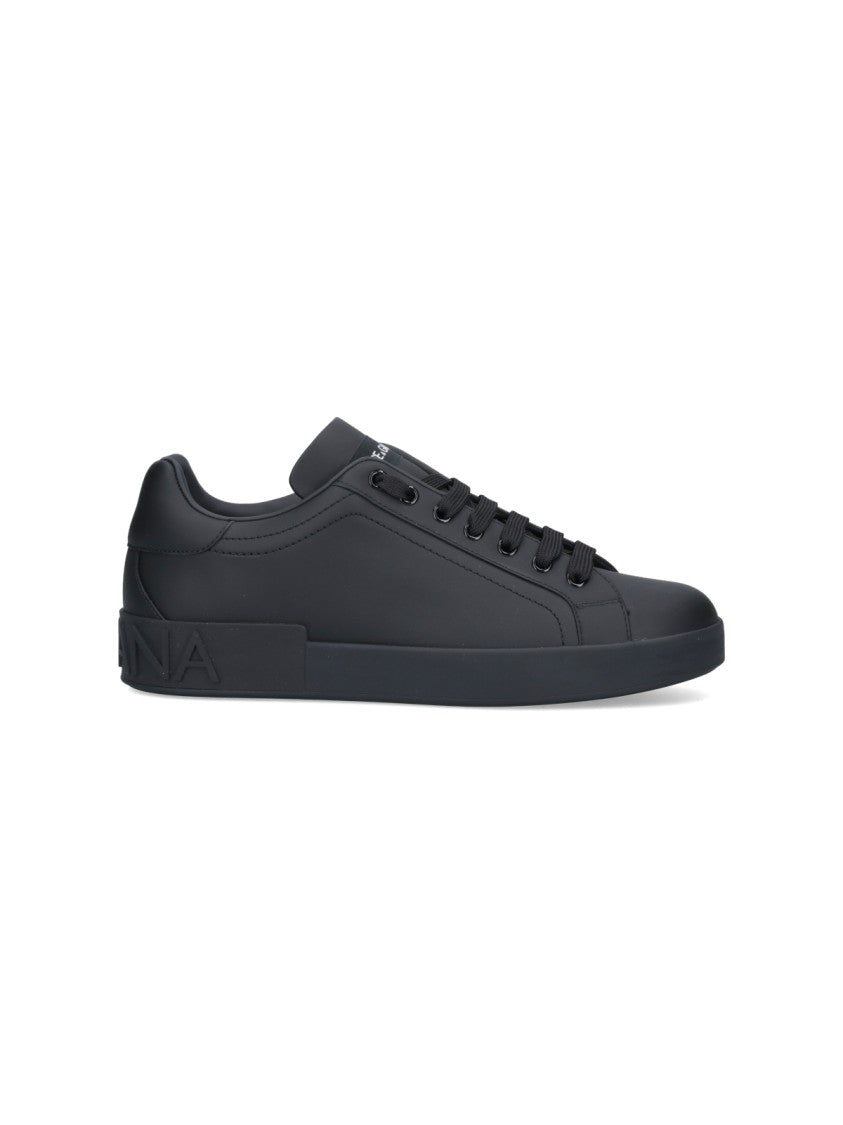 Dolce & Gabbana Minimalist Low-Top Sneakers In Smooth Black Calf Leather