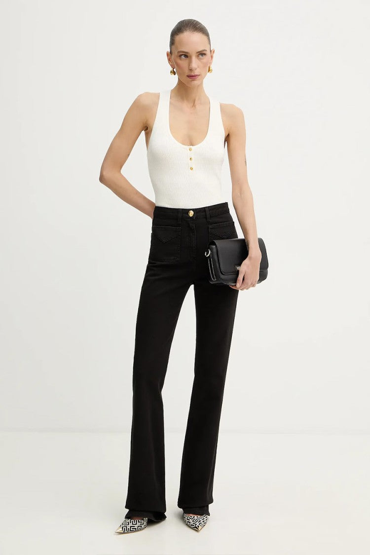 Elisabetta Franchi Ivory Button Placket Racerback Lyocell-Blend Tank Top