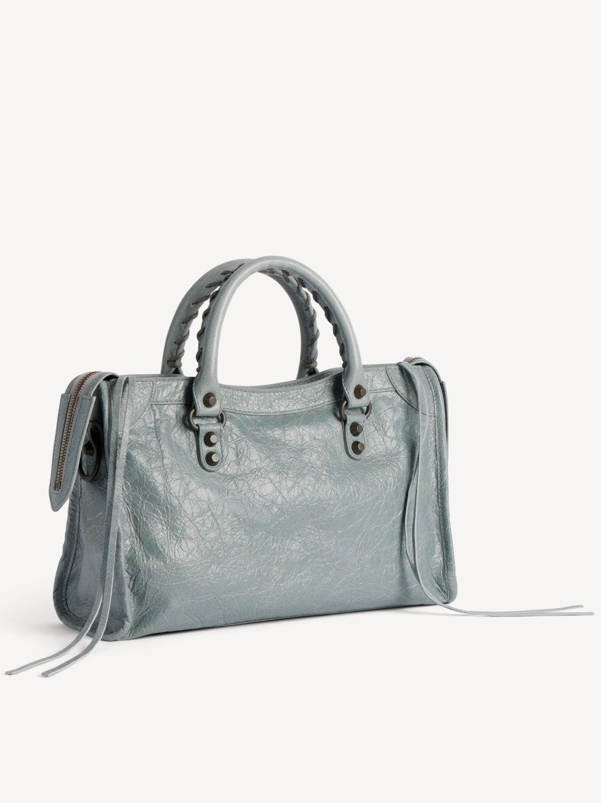 Balenciaga Textured Grey Leather Structured Handbag