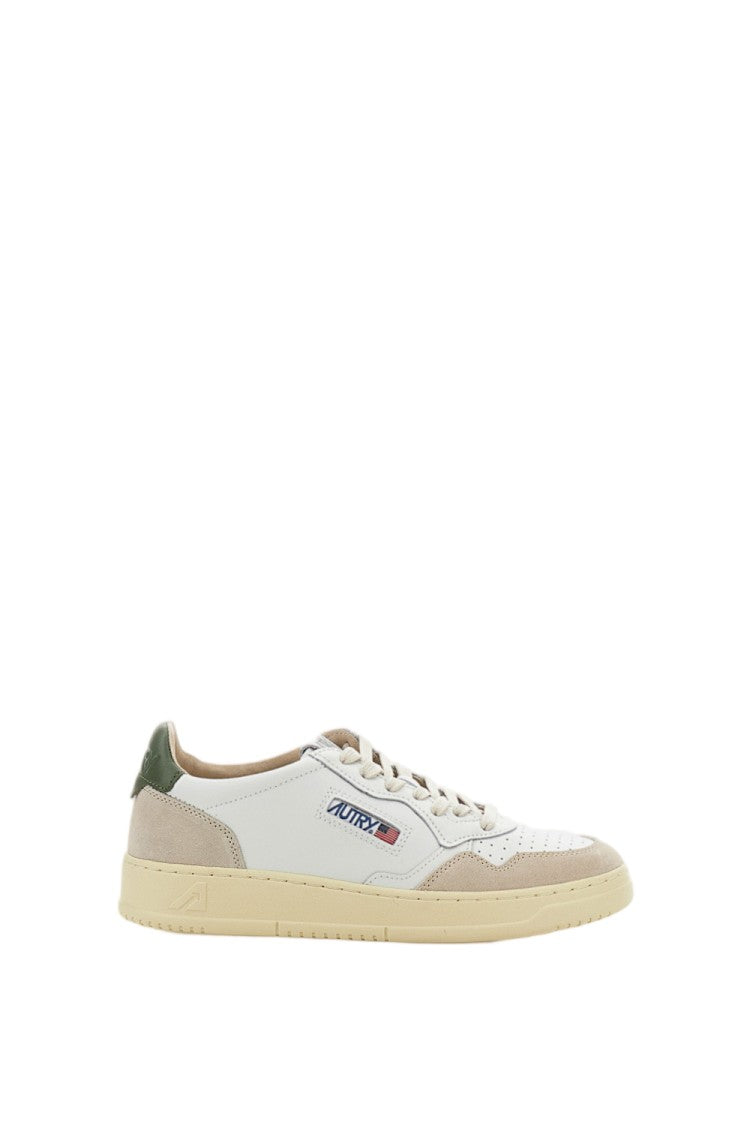 Autry White Green Medalist Low Leather Suede Sneakers
