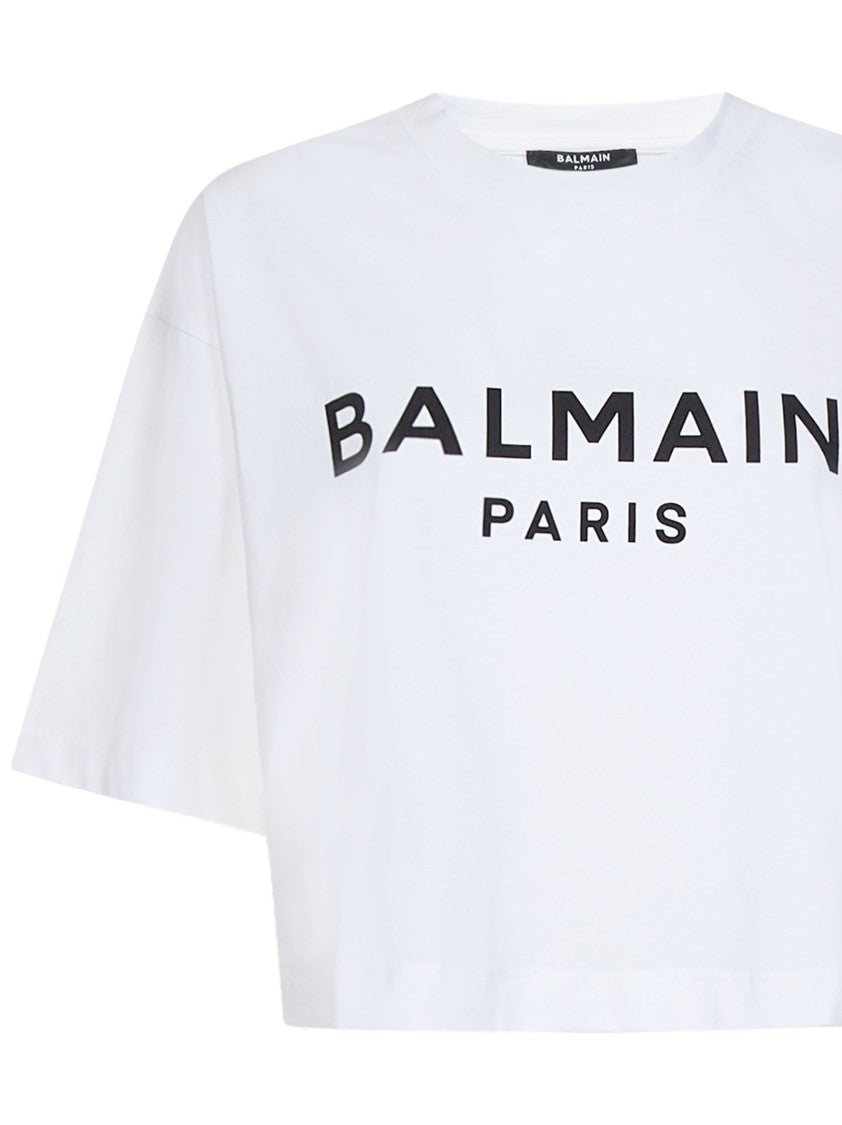 Balmain White Cotton Cropped T-Shirt