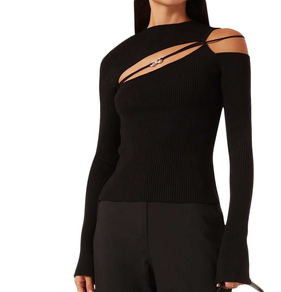 Mach & Mach Georgia Black Rib-Knitted Top