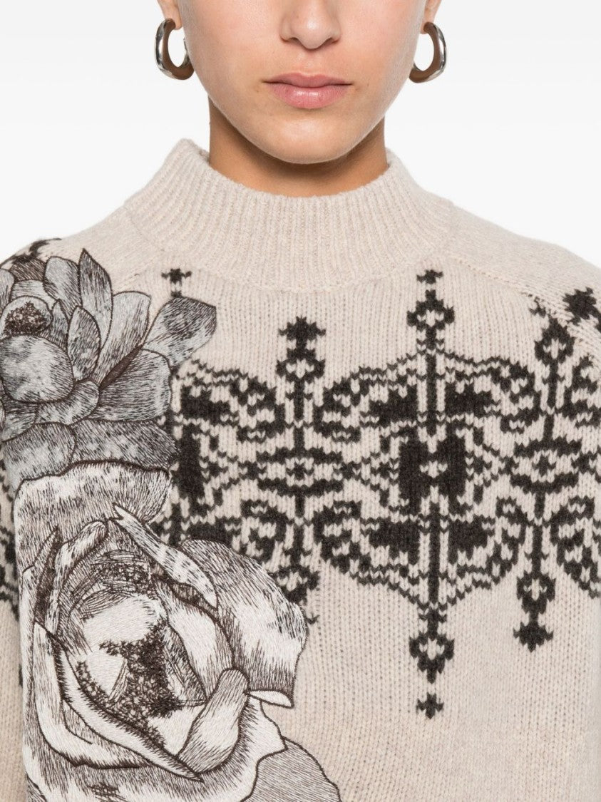 Blugirl Brown Wool Sweater With Geometric Pattern