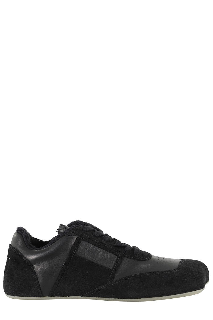 Mm6 By Maison Margiela Contemporary Black Leather And Suede Sneakers With Square Toe