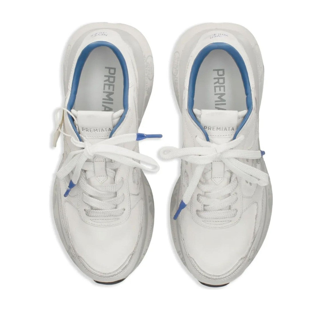 Premiata White Leather Blue Accent Sneakers