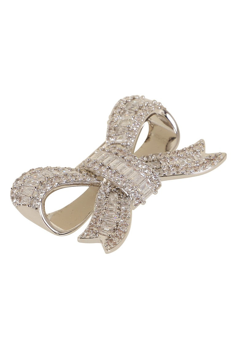 Self-Portrait Silver Three-Dimensional Crystal Bow Brooch