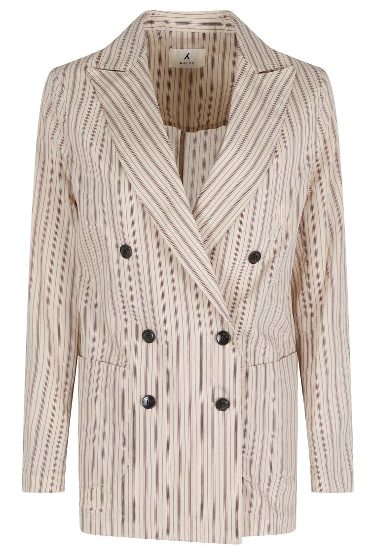 Myths Beige Striped Double-Breasted Lyocell-Blend Blazer