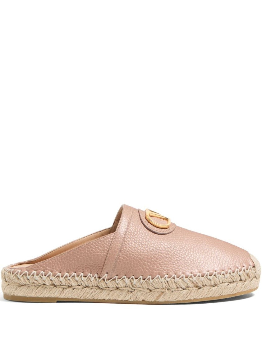 Valentino Garavani Textured Leather Espadrilles With Woven Jute Sole
