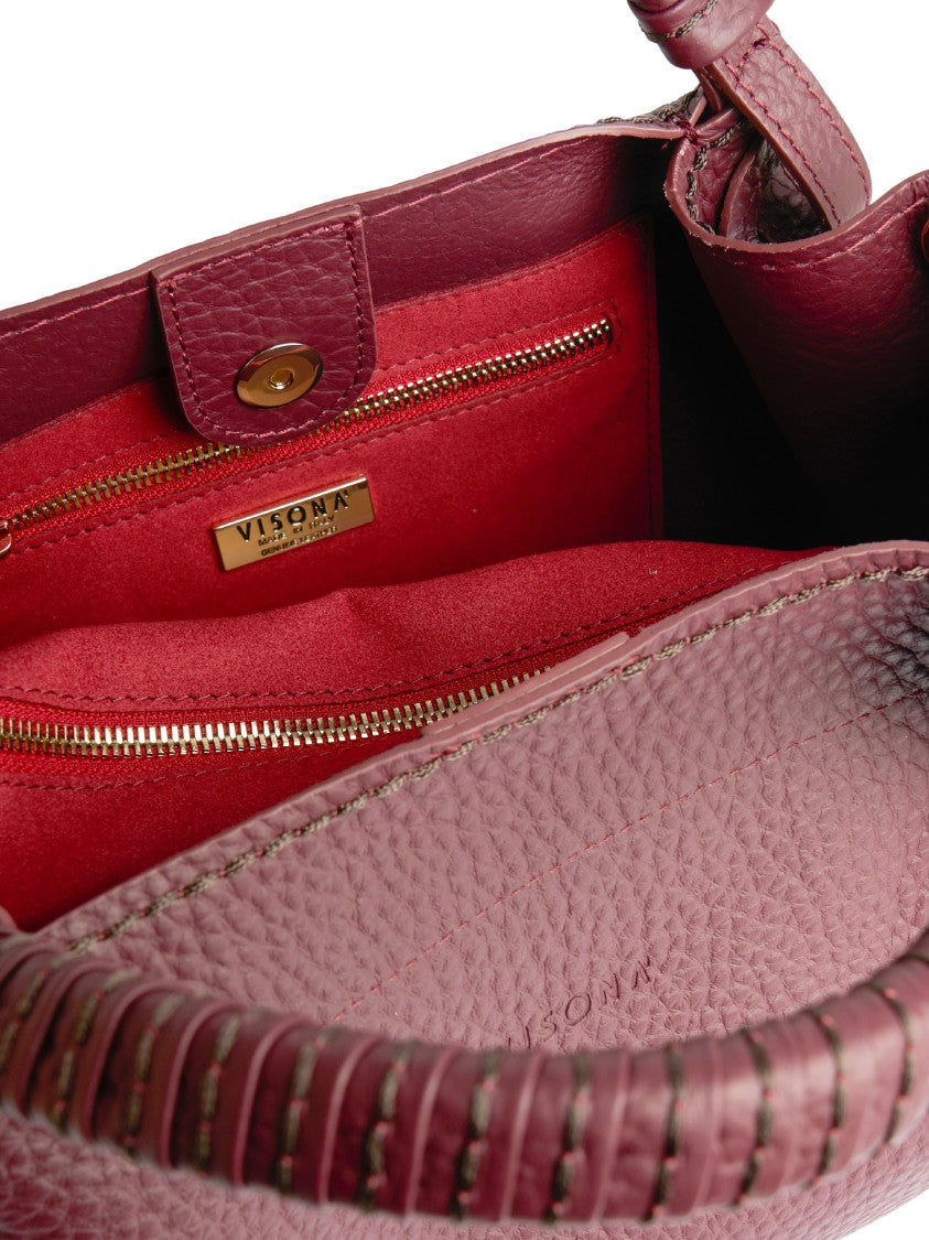 Visona` Queen Pebbled Burgundy Handbag