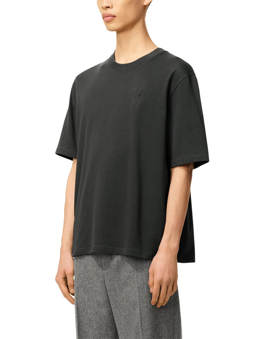 Ami Classic Grey Cotton T-Shirt With Round Neckline