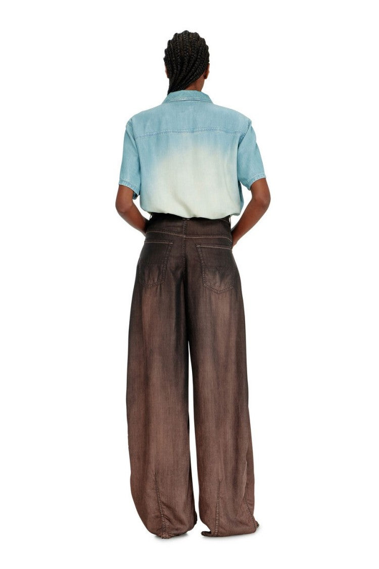 Diesel Brown Coated Ombre Wash Lyocell Wide-Leg Jeans