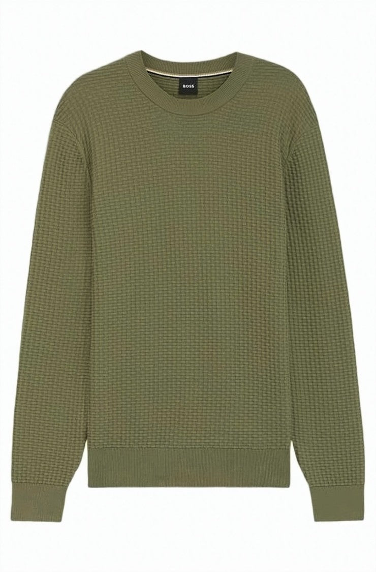 Hugo Boss Textured Waffle Knit Crew Neck Sweatshirt