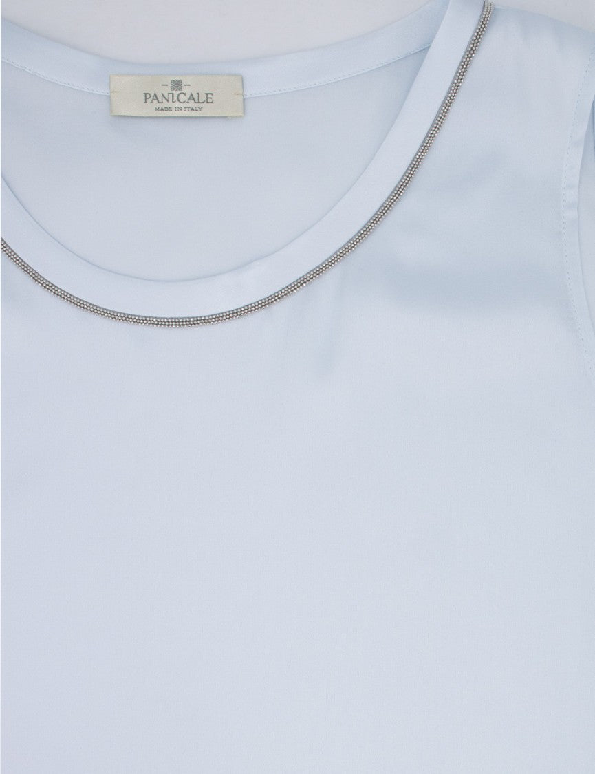 Panicale Crew Neck Silk Top With Luminous Details