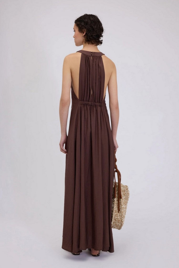 Ermanno Brown Chiffon Maxi Dress