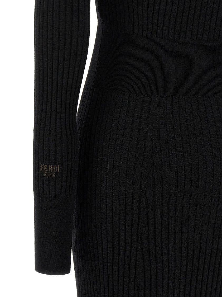 Fendi Ribbed Wool Knit Midi Dress
